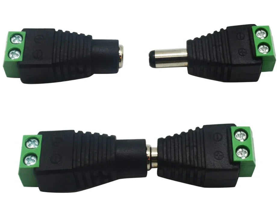 Female and Male DC Connectors 2.1x5.5mm Power Plug Adapter Jacks Sockets Connector for Single Color LED Strip Light CCTV Camera