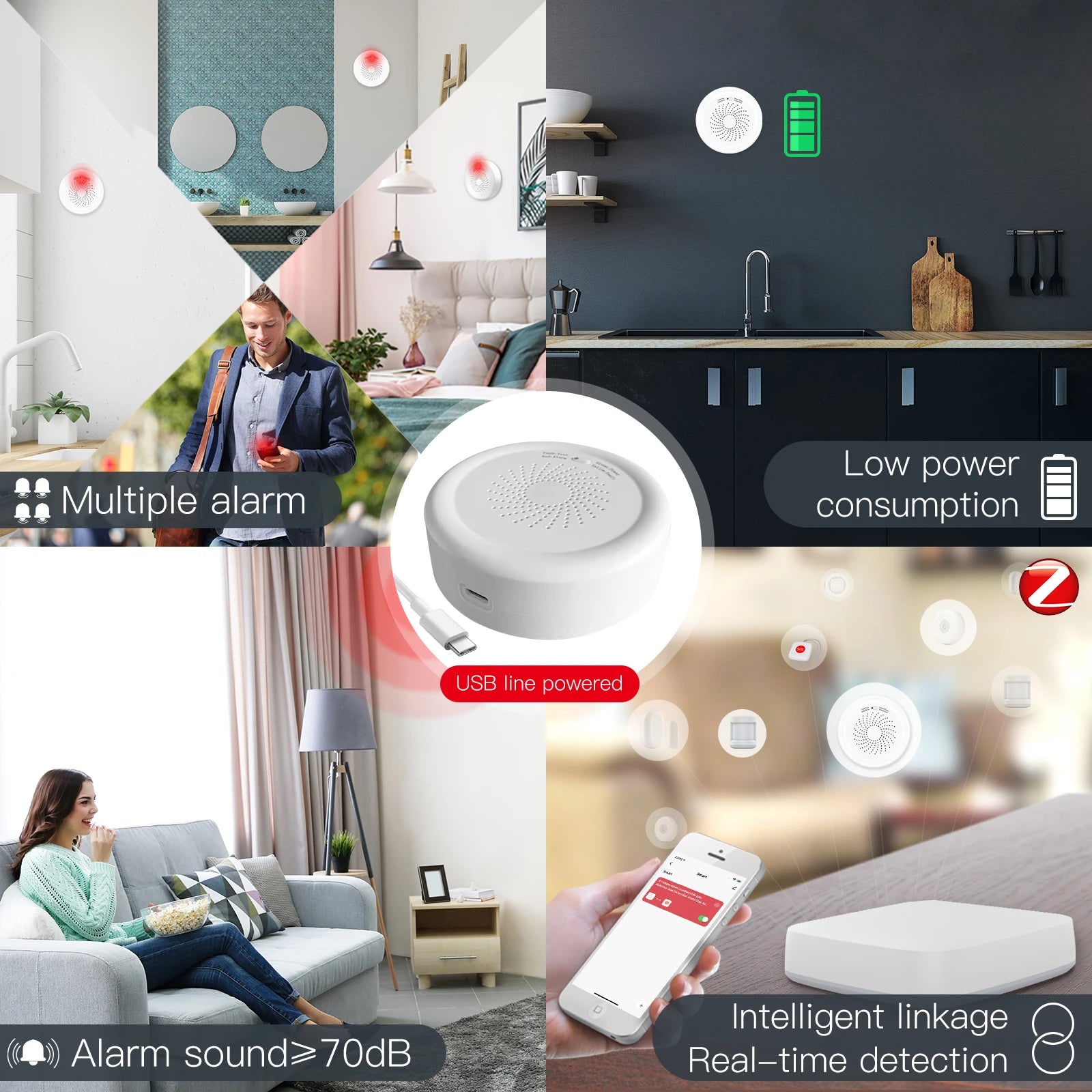 Smart Gas Leak Detector,ZigBee Tuya Alarm Sensor,Combustible Gas Leakage Alarm for Home Security,APP Remote Control, Smart Life