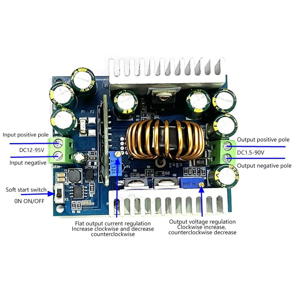 Adjustable Step Down Voltage Regulator Module 500W CC CV DC 12-95V to 1.5-90V Constant Current Buck Converter
