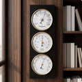 Triple Dial Wall Mounted Barometer Wooden Base Analog Weather Station for Home Office Gift Idea