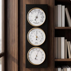 Triple Dial Wall Mounted Barometer Wooden Base Analog Weather Station for Home Office Gift Idea