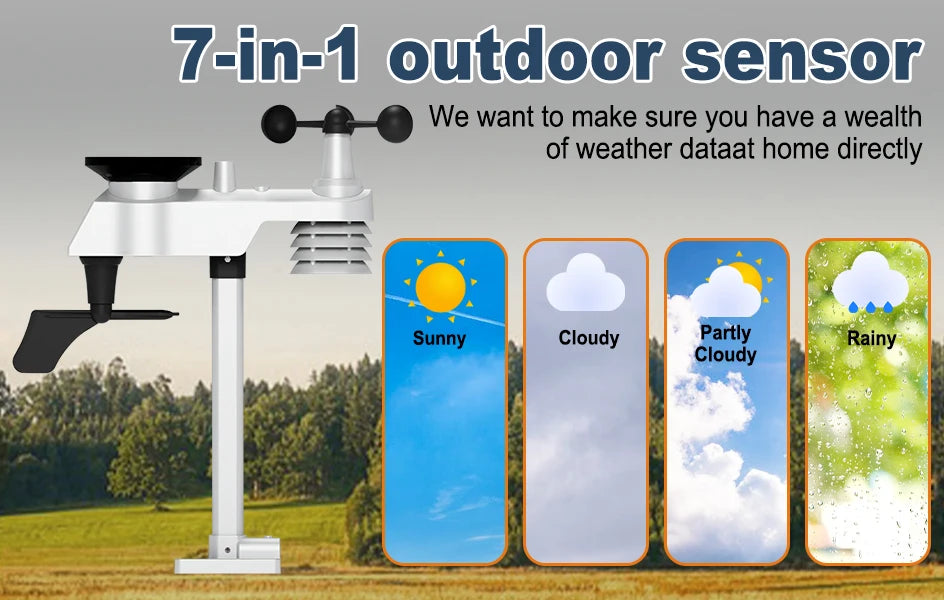 WiFi Weather Station 14-in-1 Wireless with Color Display Real-Time Sync to Weather Underground 100m Range Smart Home Sensor
