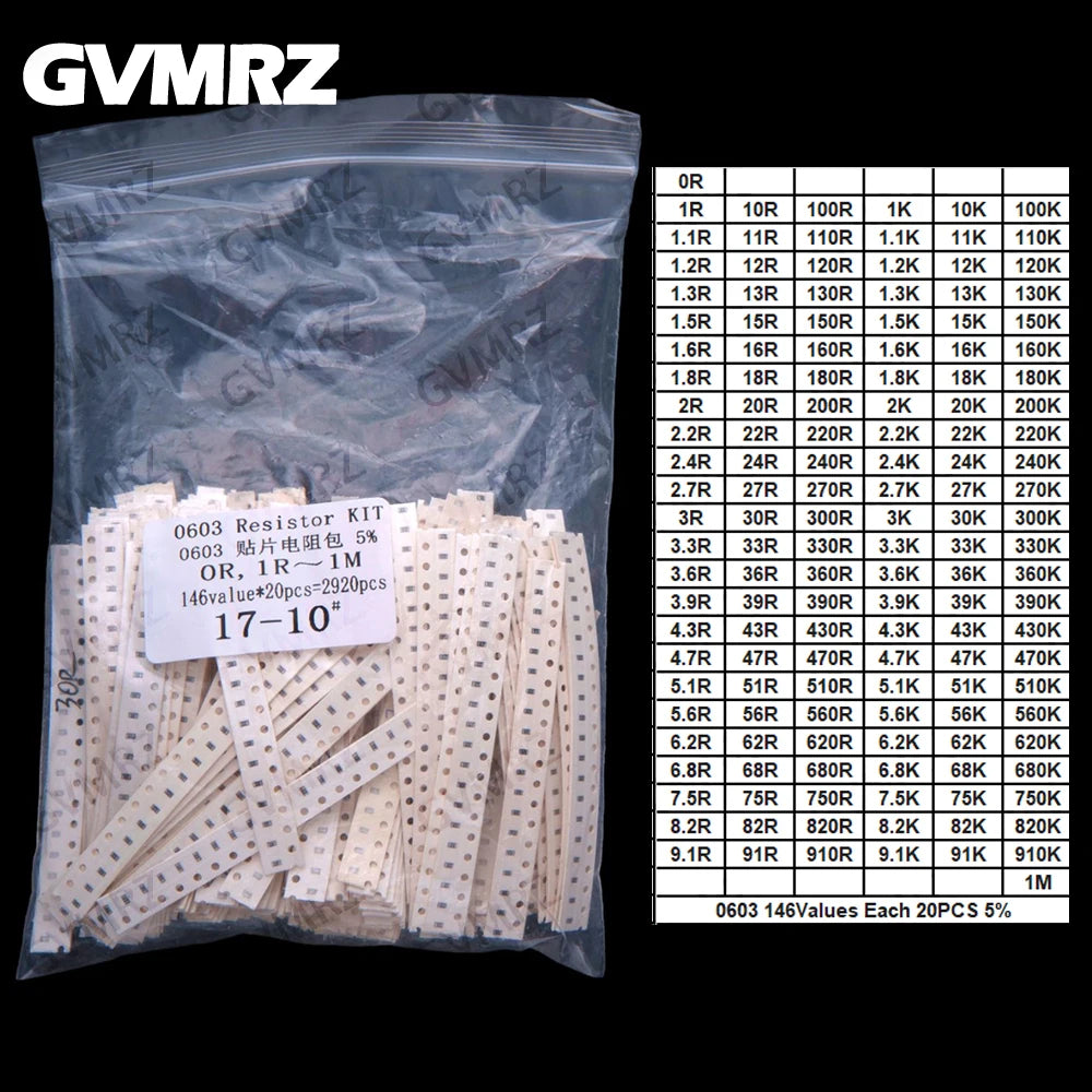 170/146/60Values 0603 0805 0402 1206 SMD resistor sop 1% Each 50PCS Each 25PCS 1k 2k 3k 4k 5k