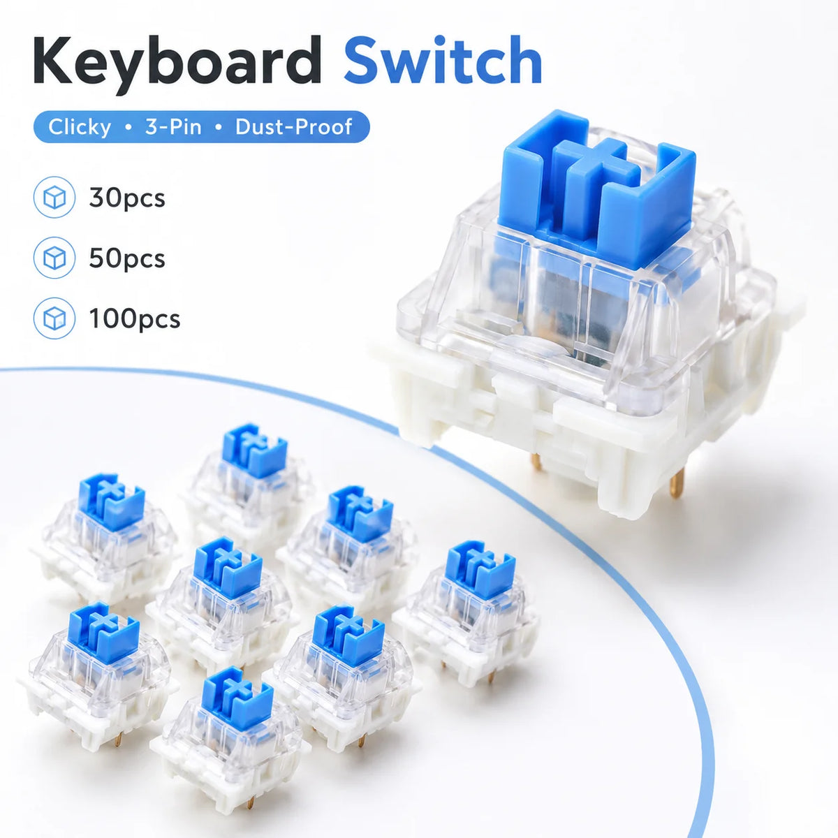 30/50/100 PCS Tactile Keyboard Clicker Switch 3 Pin Key Replacement Set for Mechanical Keyboard Repair Accessories