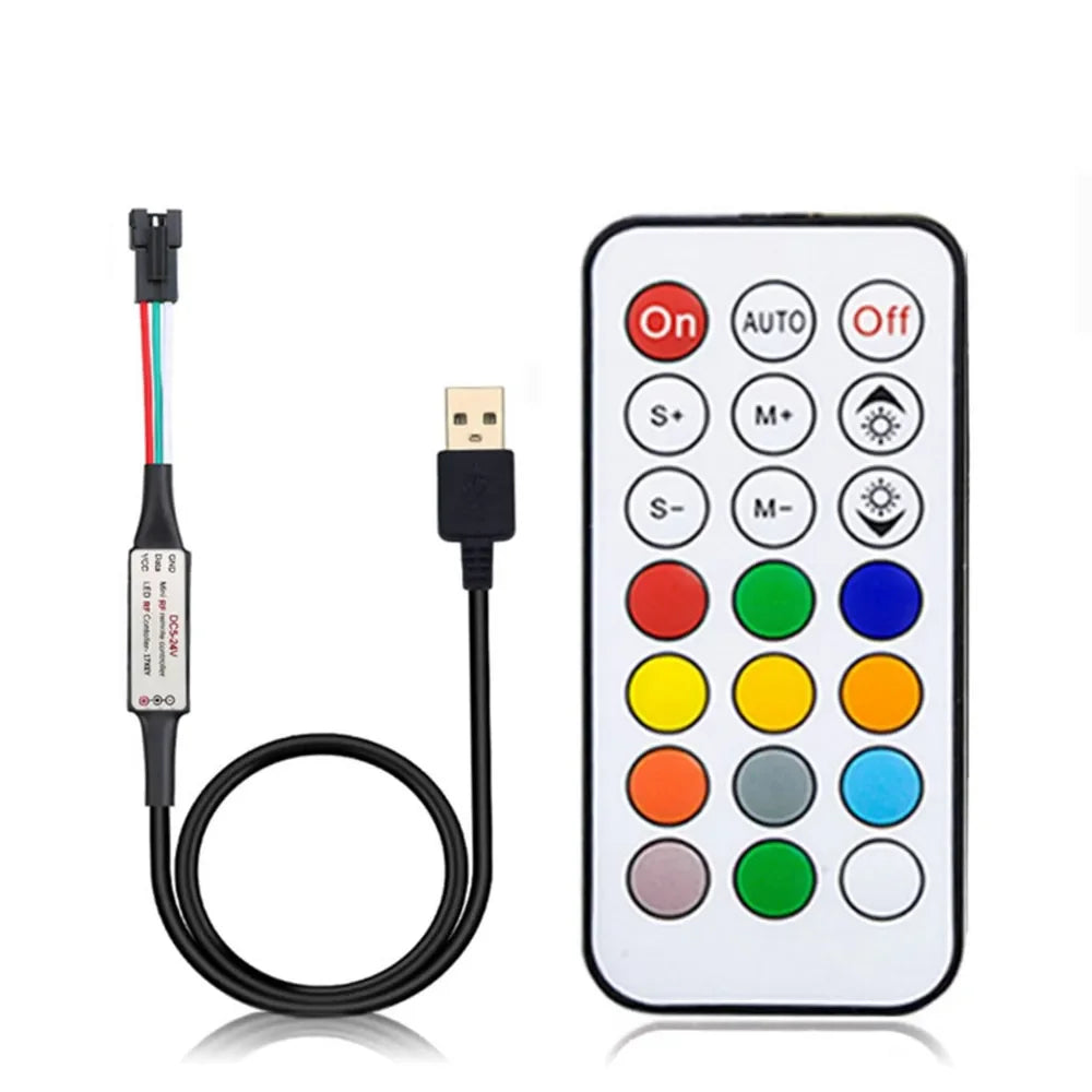 WS2811 WS2812B WS2813 WS2815 LED Pixels Strip Light Controller 3/4PIN USB/DC RF 14/17/21Keys LED Tape Remote Controller DC5-24V