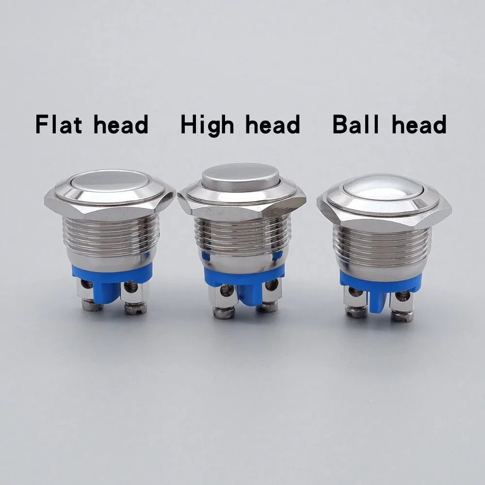 20pcs 16/19/22mm Momentary Reset Metal Push Button Waterproof Switch Screw Terminal Doorbell PC Power Switch Flat High Head 1NO