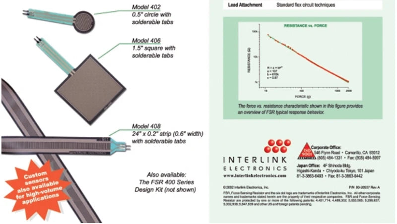 0.5" Resistive Pressure Sensor FSR 402 Weighing Sensor Measurement Force Sensing Resistor Long Short Tail Optional