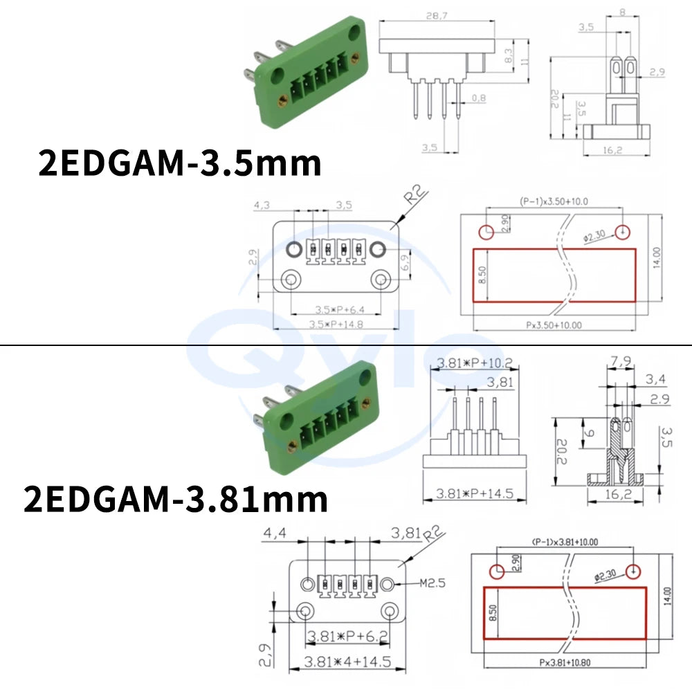 (1 pcs) 2EDGWB - 3.5mm 3.81mm Wall-Mounted Fixed Plug-in Terminal Block with Lugs KF 15EDGAM/KM Complete Set 3.5 3.81 2~24P