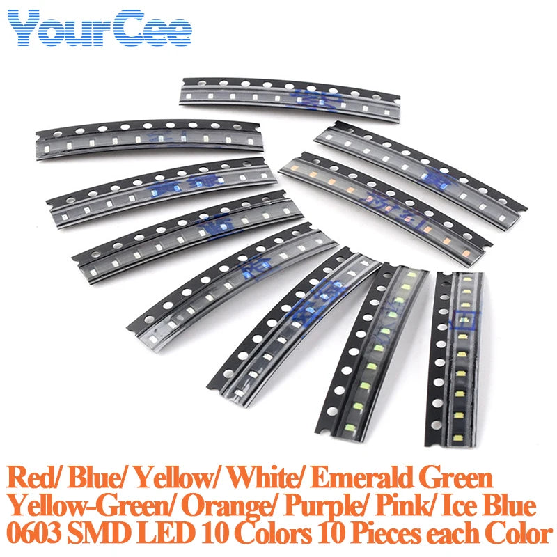 50pcs-390pcs SMD LED 0402 0603 0805 1206 3528 2835 5050 5730 Diode Red Blue Yellow White Green Orange Purple Pink