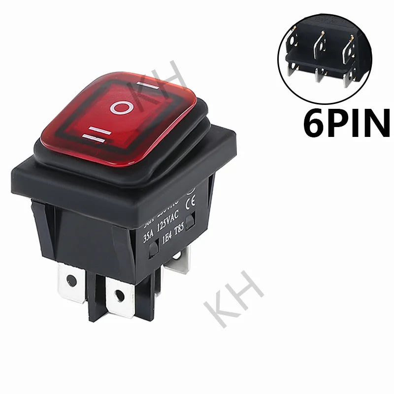 ON OFF KCD4 waterproof and oil proof switch four feet 2 file red green with lights six foot rocker power switch LED 12V 220V