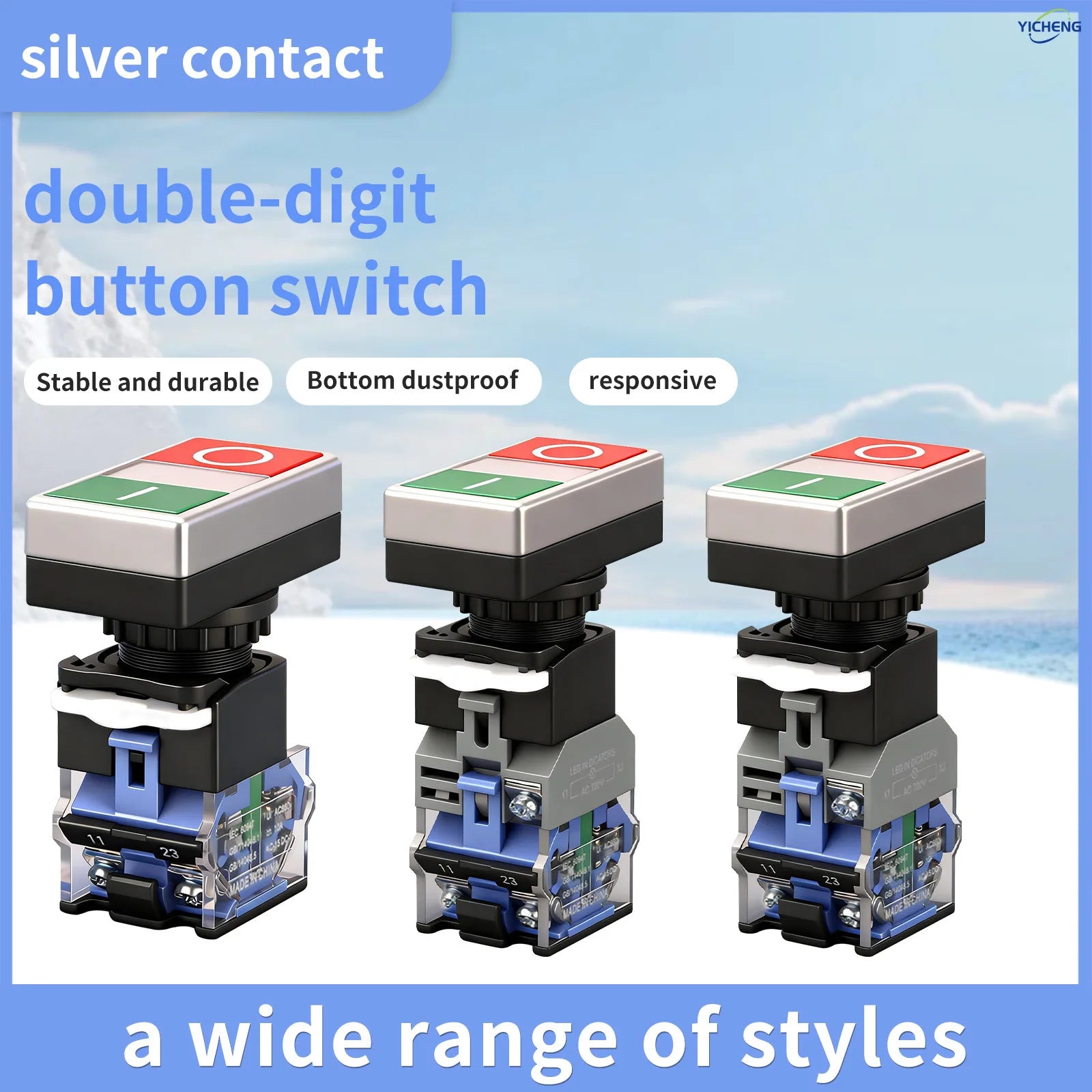 10Pcs 22MM Momentary Double Head Push Button with Signal Lamp On/Off Start/Stop,LED Light 12V 24V 110V 220V 380V optional