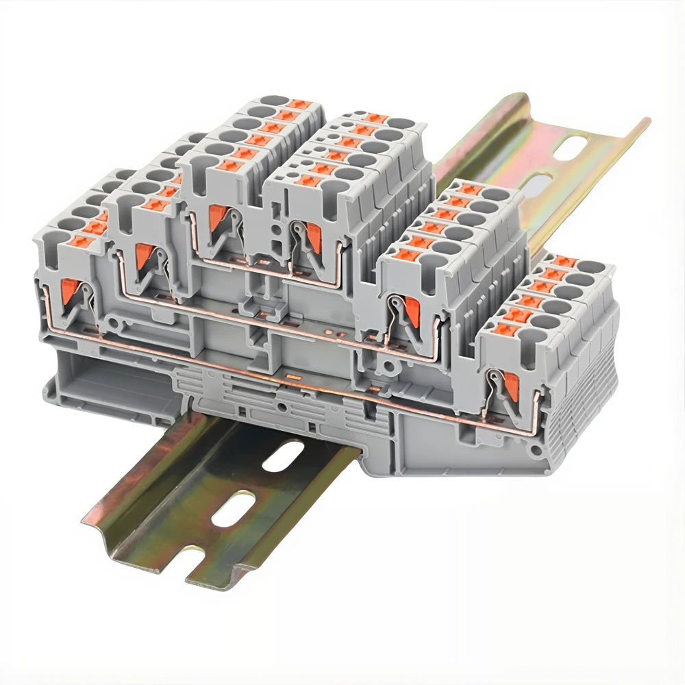 10Pcs PT2.5-3L Din Rail Terminal Block 3 Level Push In Wire Connector 2.5mm² Quick Wiring Electrical Cable Splitter