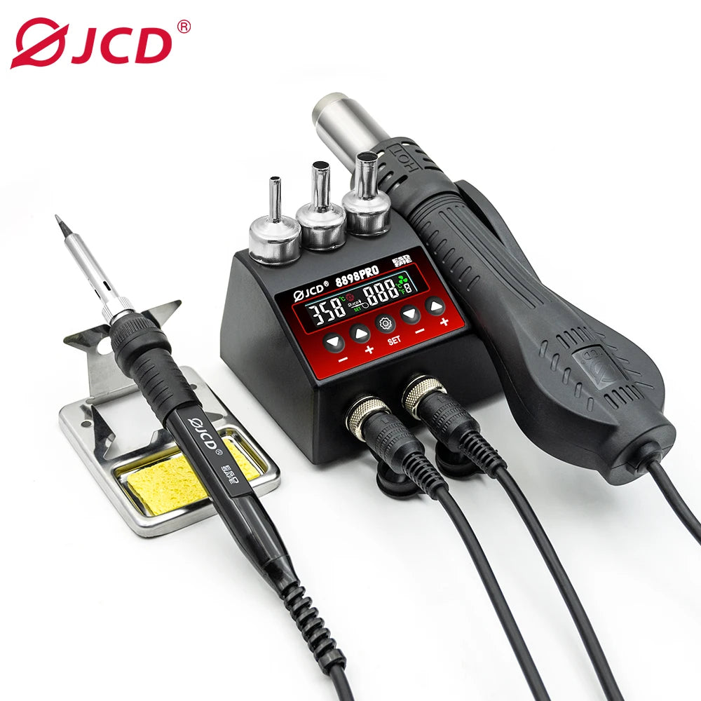 JCD 2 in 1 750W Hot Air Gun LCD Digital Display Welding Soldering Rework Station for Cell-phone BGA SMD PCB IC Solder Iron 8898