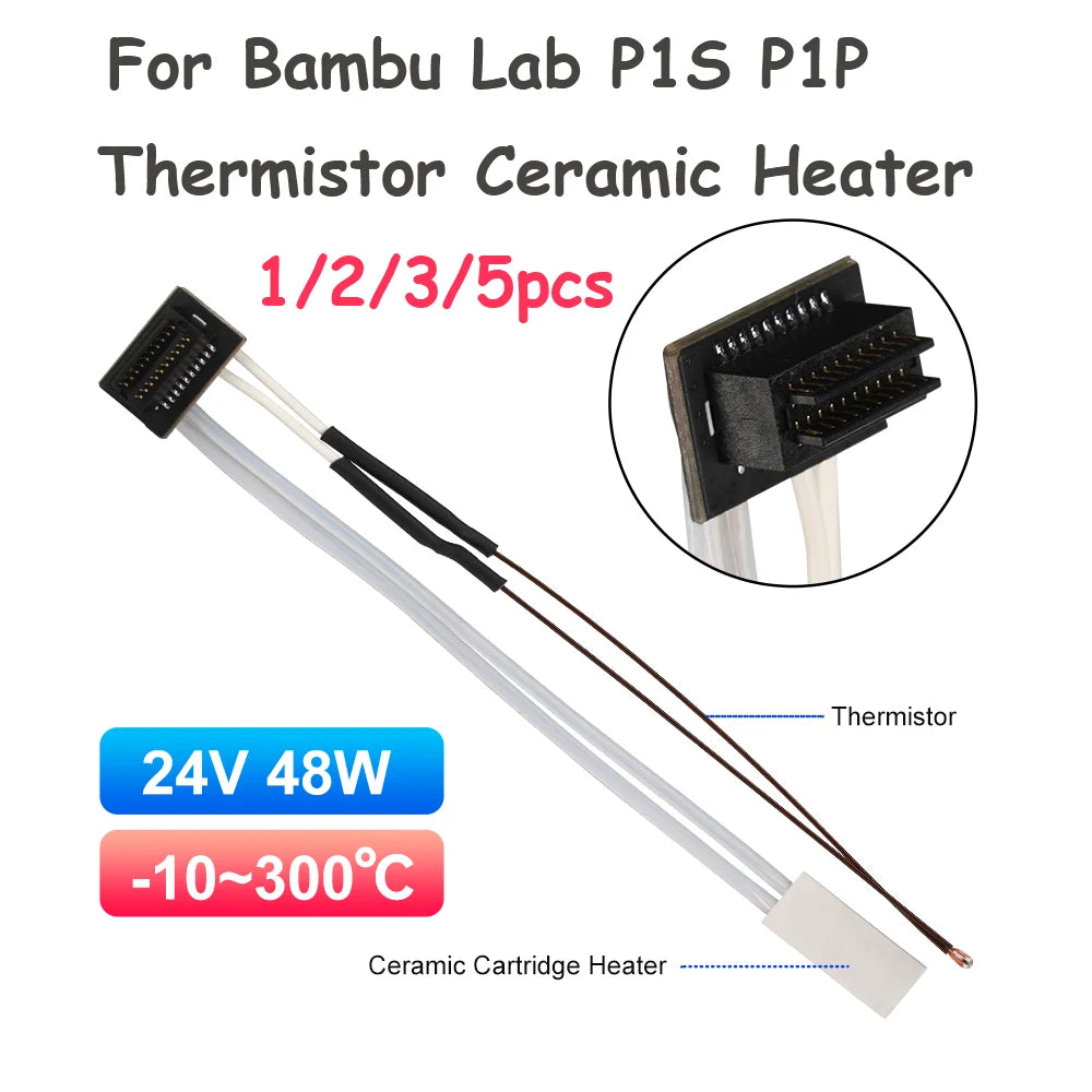 For Bambu Lab P1P P1S Thermistor Ceramic Cartridge Heater for 24V 48W Heating Tube TZ Hot End Heating Block 3D Printer Parts
