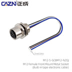 M12 Panel Male Female  Metal Front Mount Socket Solder 4 6 8 12 Pin Receptacle Straight Circular Connectors With 30cm Wires