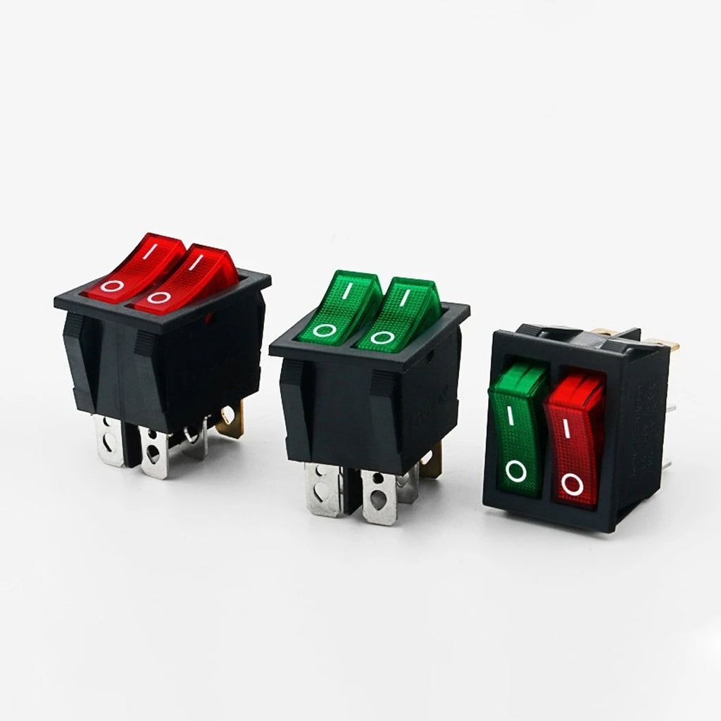 50PCS/LOT Factory Supply KCD2 Mini Rocker Toggle Switch Dual Push Button ON-OFF Plastic Rocker Switch with LED Light 16A250VAC
