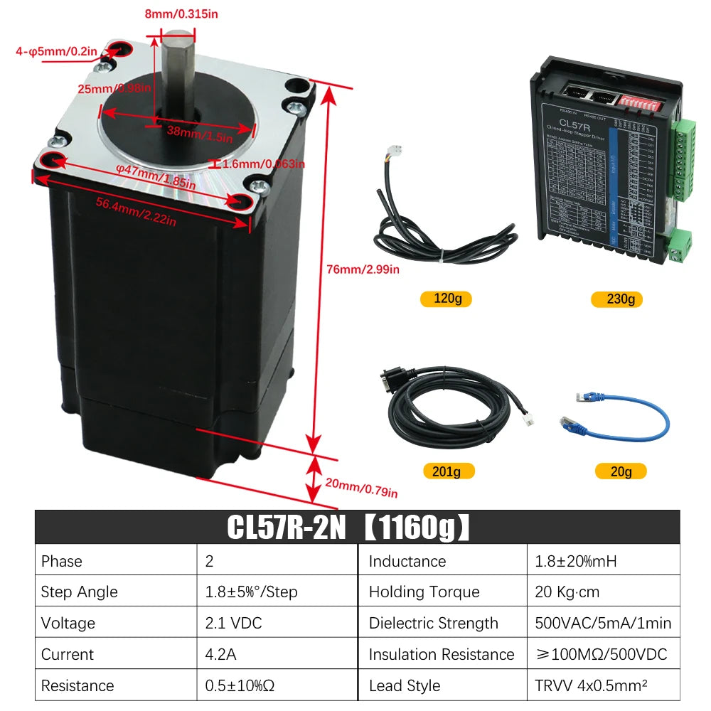HLTNC Nema23 Closed Loop Stepper Motor Kit With 6A DC 24V-48V CL57R RS485 Network Modbus RTU Driver For CNC Logistics Robot