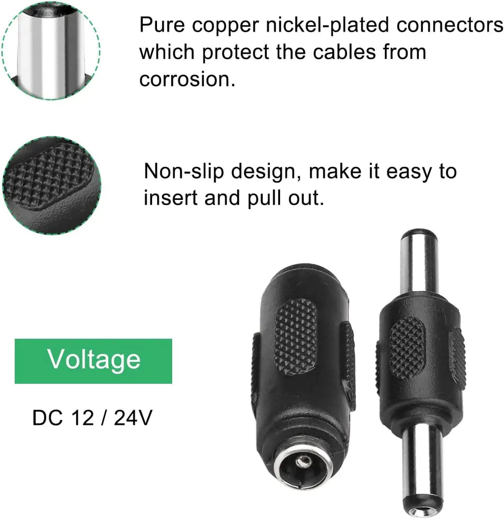 DC Power Connector Adapter Male Female Jack Socket Plug Barrel Connector 5.5x2.1mm 12V/24V For CCTV Security Camera LED Strip