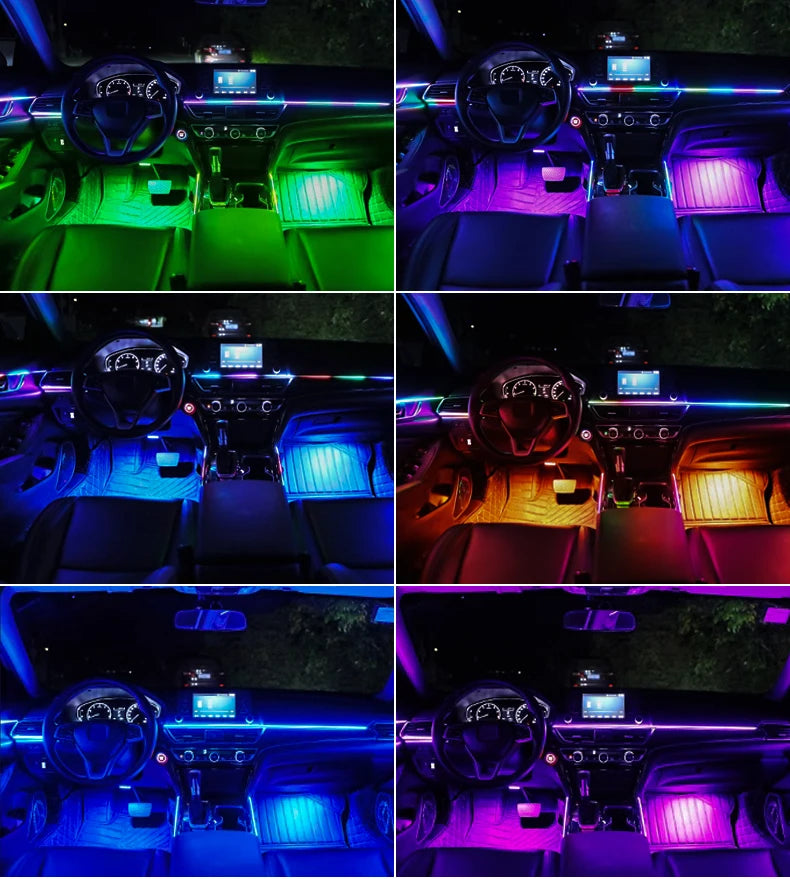 6/10/14/18 in 1 Led Car Ambient Lights RGB 213 64 Color Acrylic Strips Symphony Streamer Interior Atmosphere Lamp Control By App