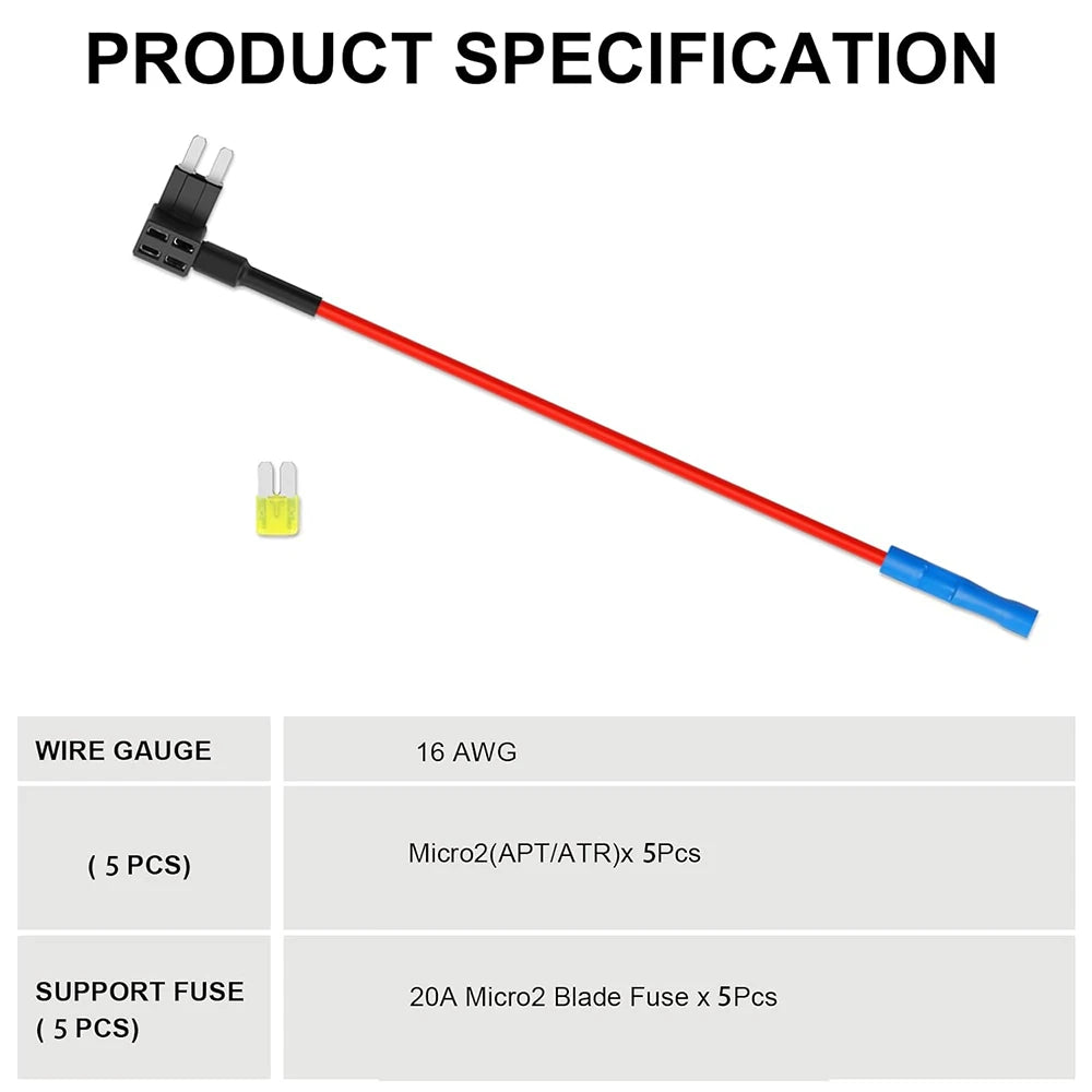 Micro2 Add a Circuit Fuse Tap 12V APT Micro II Automotive Holder Adapter Fuses Taps Connector ATR 12V with 5Pcs 20A Blade Fuse
