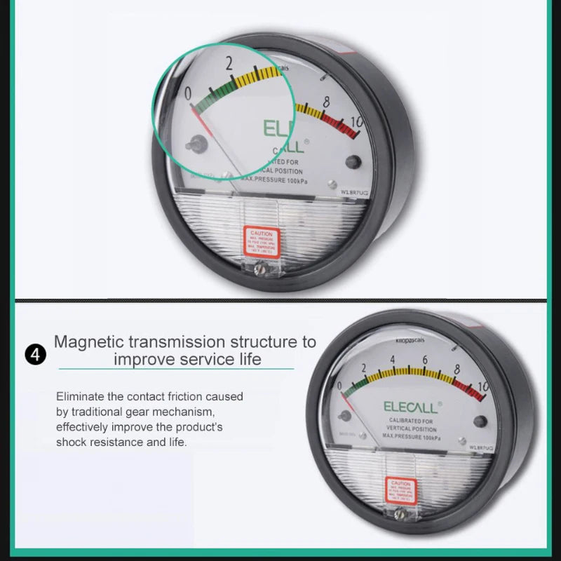 ELECALL EM2000 Differential Pressure Gauge Pa/Kpa/psi/mmH₂O for Air Gas Meters Barometer Pressure for Clean Room