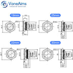 Ultra Short Push Button Switch Waterproof 19/22/25/30mm 12v 220v led light Momentary Self-reset Wiring Buttons without fixation