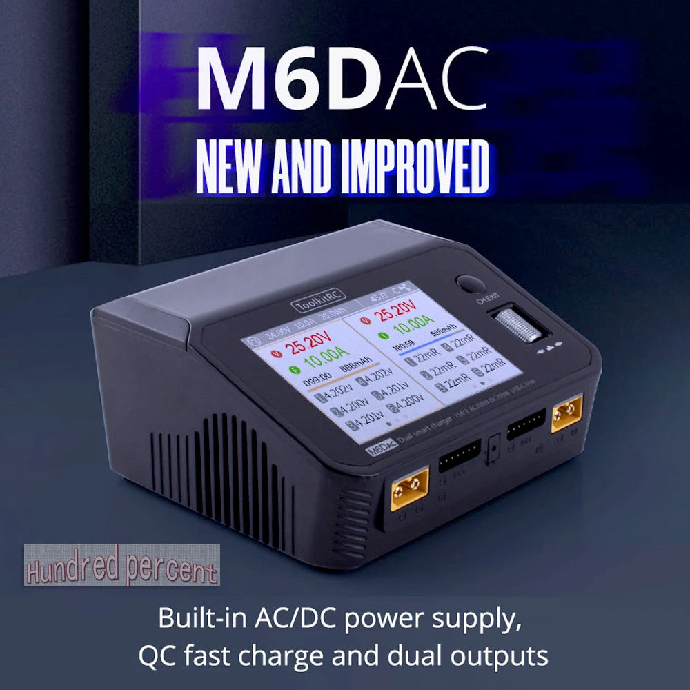 ToolkitRC M6DAC Dual Channel Smart Lipo Battery Charger Discharger AC 200W DC 350WX2 15A for 1-6S LiHV PD 65W