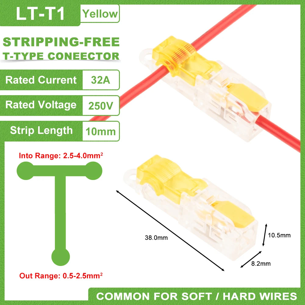 T-Type Stripping Free Wiring Connector With Fixing Hole Quick Branch  Splice Junction box lever Wire connector 32A