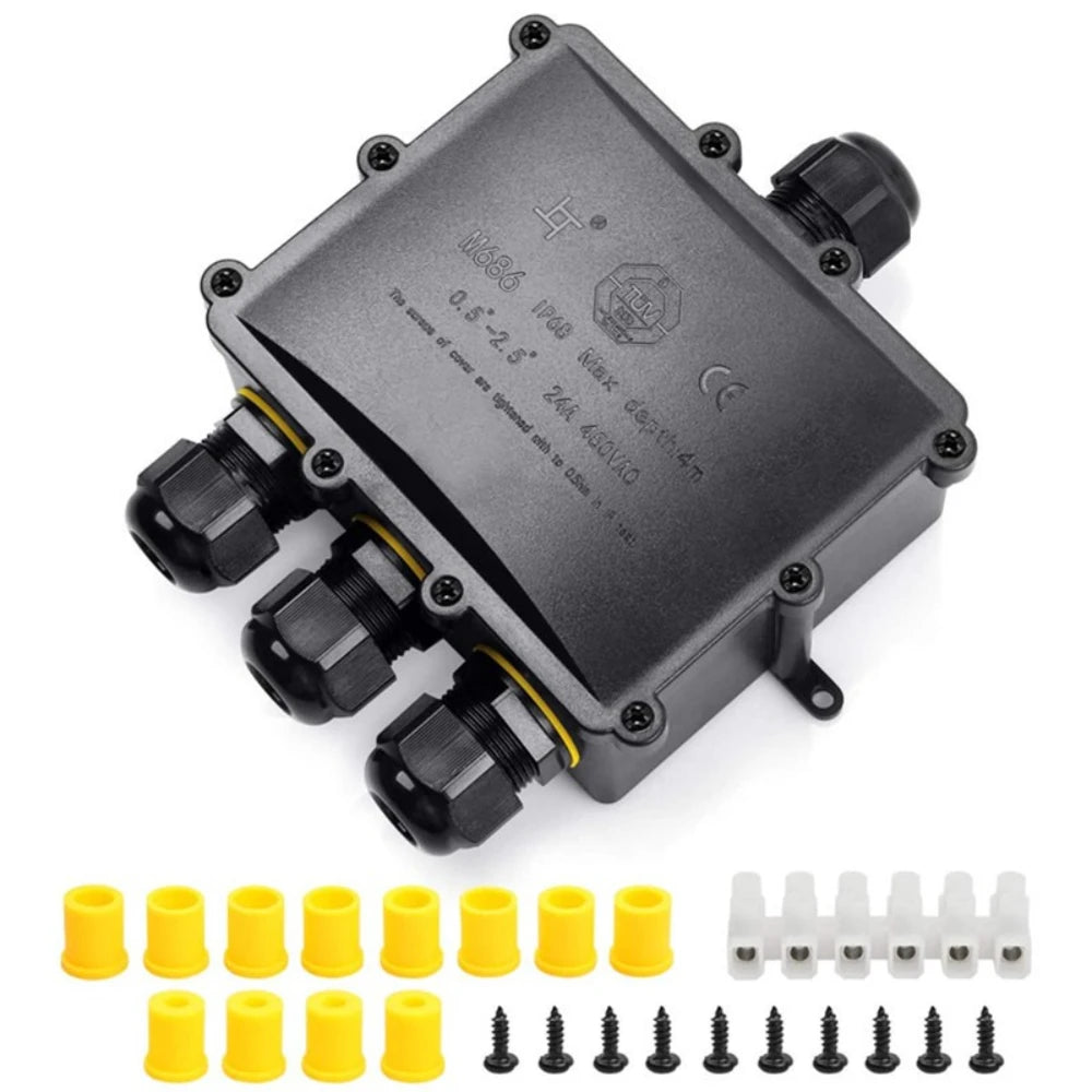 4Way 1In3Out IP68 Waterproof 4-14mm Solar Power Cord Exte LED Pool Lamp Outdoor Street Underground Light Wire Cable Junction Box