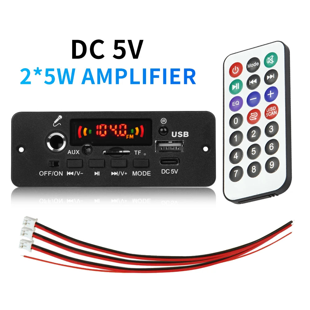 Kebidu 10W Digital Amplifier MP3 Decoder Board DC 5V Bluetooth 5.0 FM Support Microphone Car MP3 Player with Remote Controller