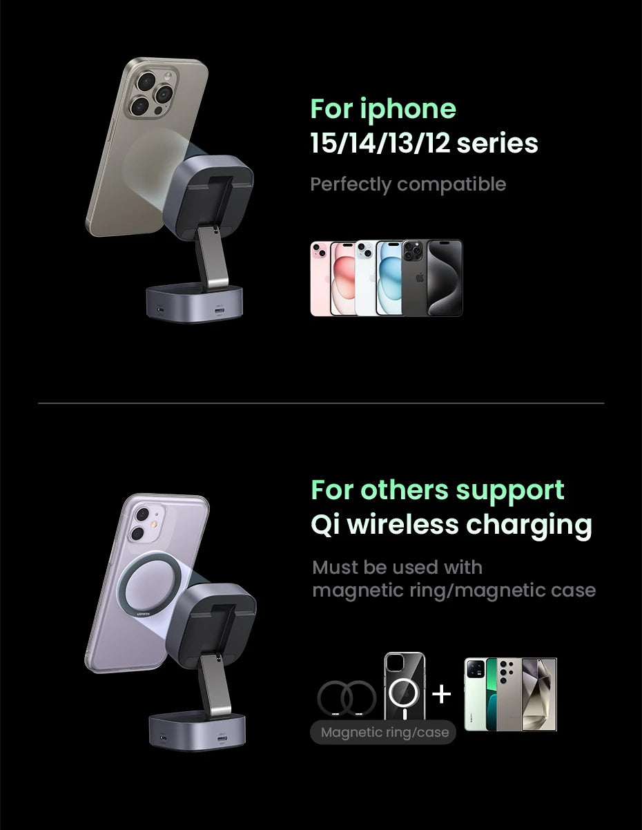 UGREEN UNO Qi2 15W Magnetic Wireless Charger Charging Stand With Cable  For iPhone 16 17 Pro Max For MagSafe Fast Charger