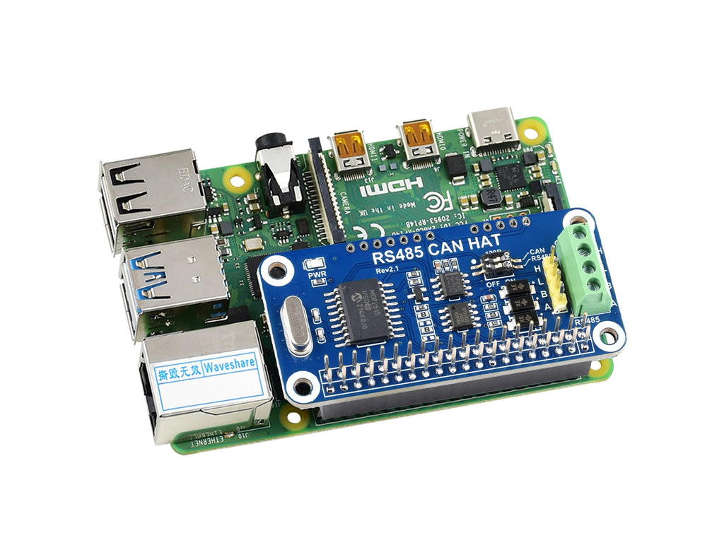 Waveshare RS485 CAN HAT For for  for Raspberry Pi 5/4B/3B/Pi Zero/Zero, Allows Stable Long-Distance Communication via RS485/CAN