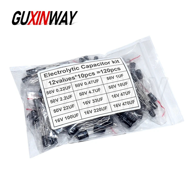 120pcs 1Set 12 Values 0.22UF-470UF 16V 50V Aluminum Electrolytic Capacitor Assortment Kit Set Pack