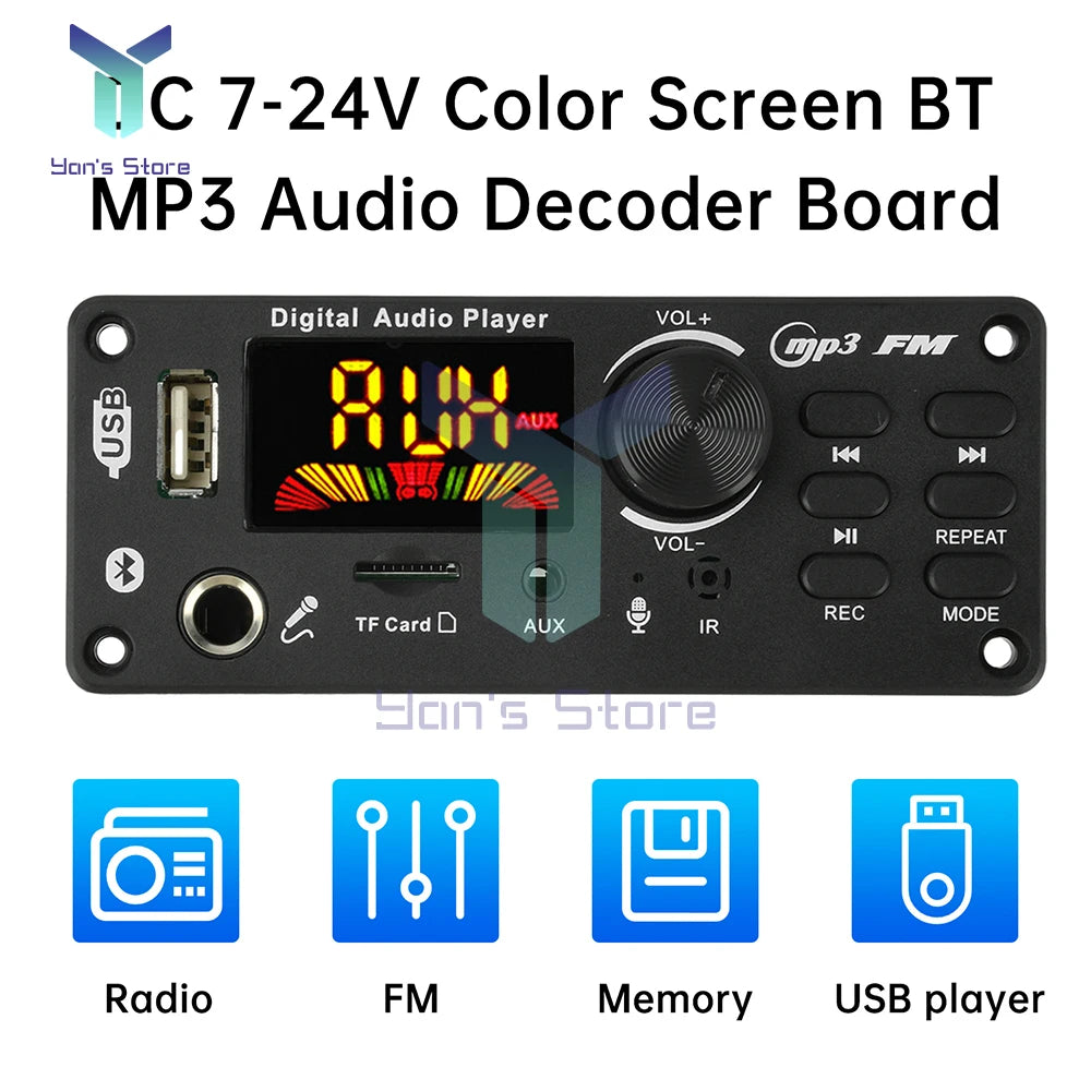 DC 7-24V MP3 Audio Decoder Module Bluetooth 5.0 Lossless Amplifier Decoder Board Music Playback Volume Controller 87.5-107.5MHz