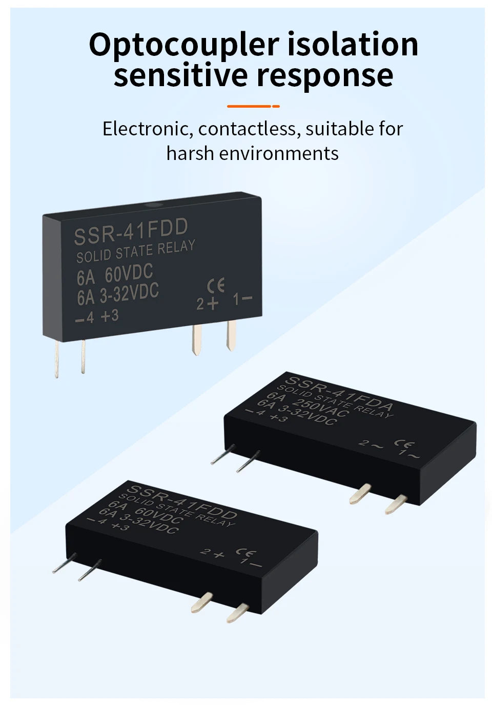 OMCH SSR-41FDA SSR-41FDD Slim Relay 250VAC 3-32VDC 6A Non-contact Din Rail Relay DC-AC DC-DC SSR Solid State Relay Module