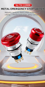 Metal Emergency Stop Button Switch 16/19/22mm Mushroom head Waterproof Stainless steel  Press Rotary Power off STOP 1NO1NC2NO2NC
