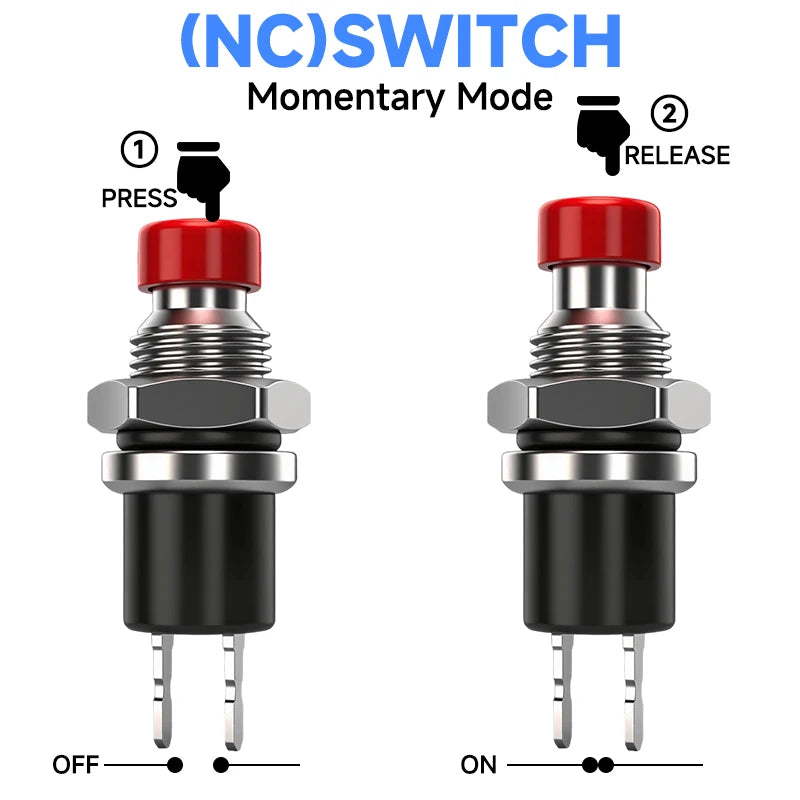 5mm 7mm 10mm Mini Push Button Switch Latching Self Reset Red High Head Small Buttons Switches 2 pins 1NO 1NC 3A/125V 1A/250V