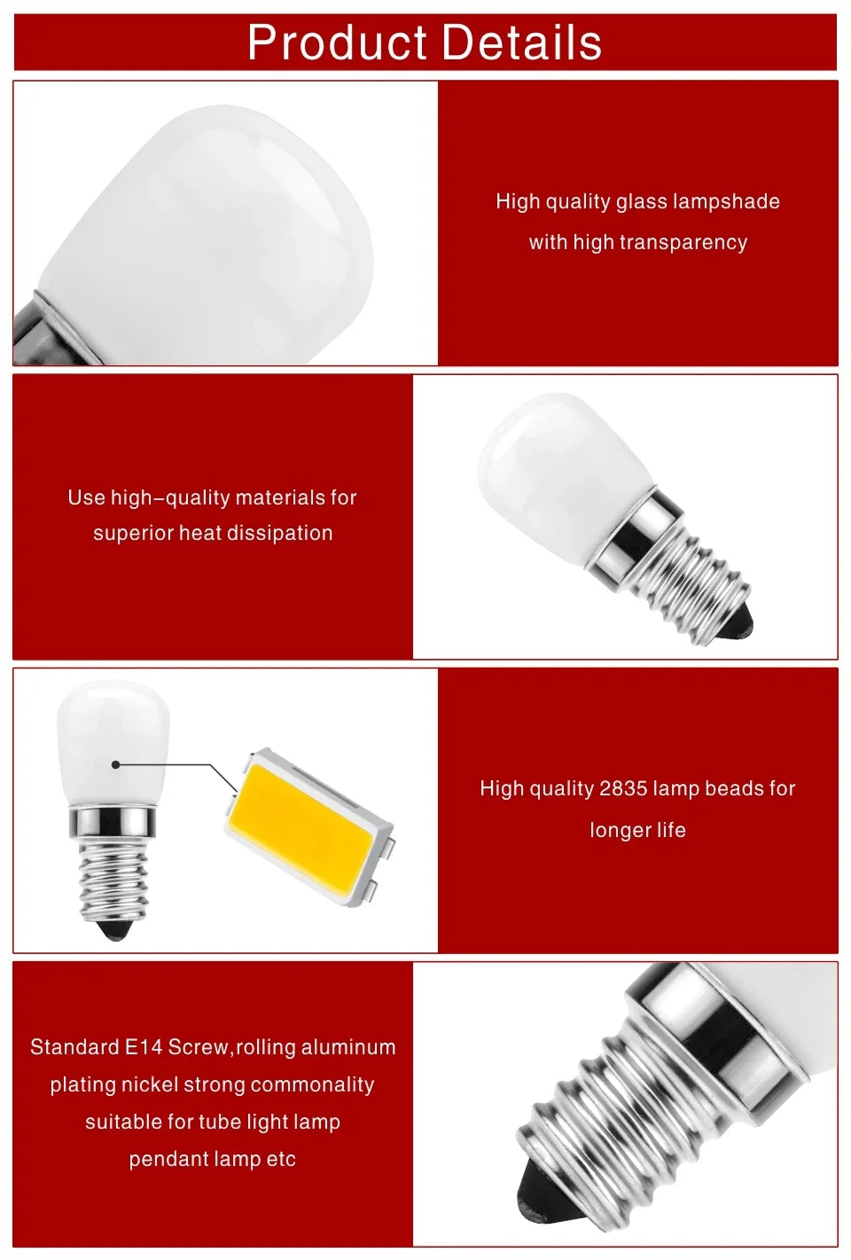 2pcs/lot 3W E14 LED Fridge Light Bulb Refrigerator Corn bulb AC 220V LED Lamp White/Warm white SMD2835 Replace Halogen Light
