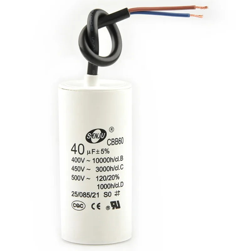 CBB60 Motor Start Capacitor for Washing Machine, Spin Dryer, Water Pump 4/5/6/8/10/12/20/100UF