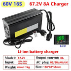 8A 54.6V 67.2V 84V Smart Lithium Battery Fast Charger for 13S 16S 20S Lipo Li-ion Electric Power Tool With LED Display