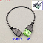 1PC USB 2.0 Female B to 5 Pin Female Bolt Screw Connector Adapter Cable Micro USB Mini USB Type-C Male with Shield Terminal Plug