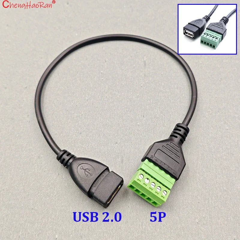 1PC USB 2.0 Female B to 5 Pin Female Bolt Screw Connector Adapter Cable Micro USB Mini USB Type-C Male with Shield Terminal Plug