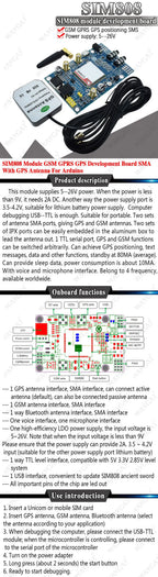 SIM808 Module GSM GPRS GPS Development Board IPX SMA with GPS Antenna for Arduino Raspberry Pi Support 2G 3G 4G SIM Card