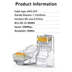 Natalink RJ45 CAT6/5e Connector Network Unshielded Modular Plug Adapter 30μ Gold-Plated 8P8C Crimp UTP for Ethernet Cable