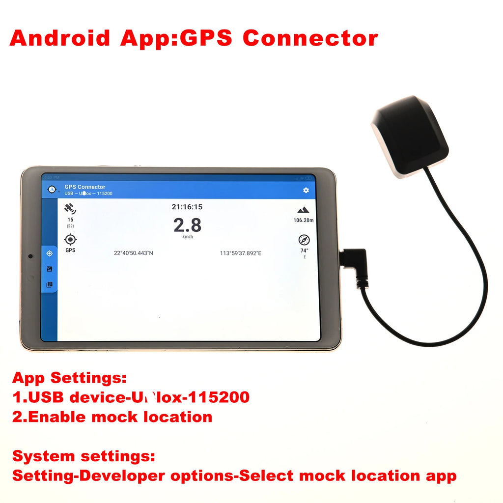 QUESCAN USB-C Type C GPS Receiver for Android Windows M8N 10Hz Ublox M8 GPS GLONASS Galileo BeiDou GNSS Antenna Receiver QU33NCL