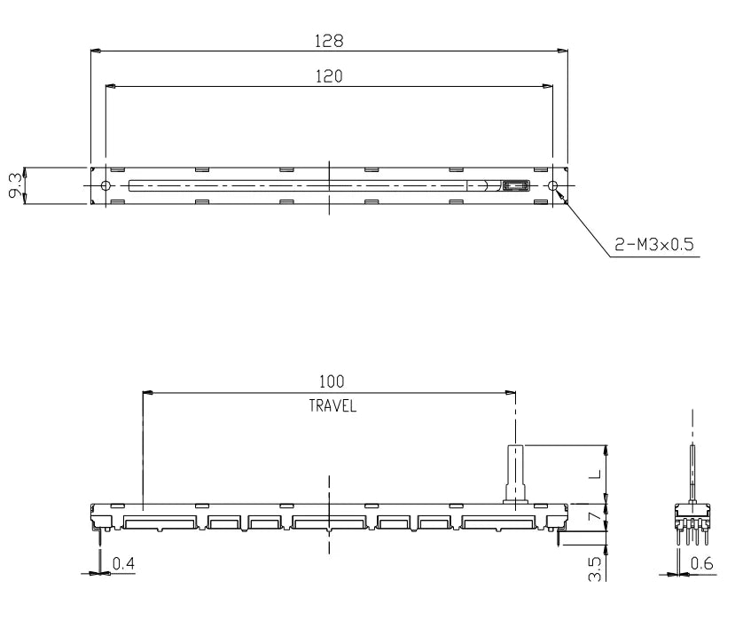 1pcs，Straight slip potentiometer，A103，A10K，6Pin，Total length 128mm，Mixing console volume putter