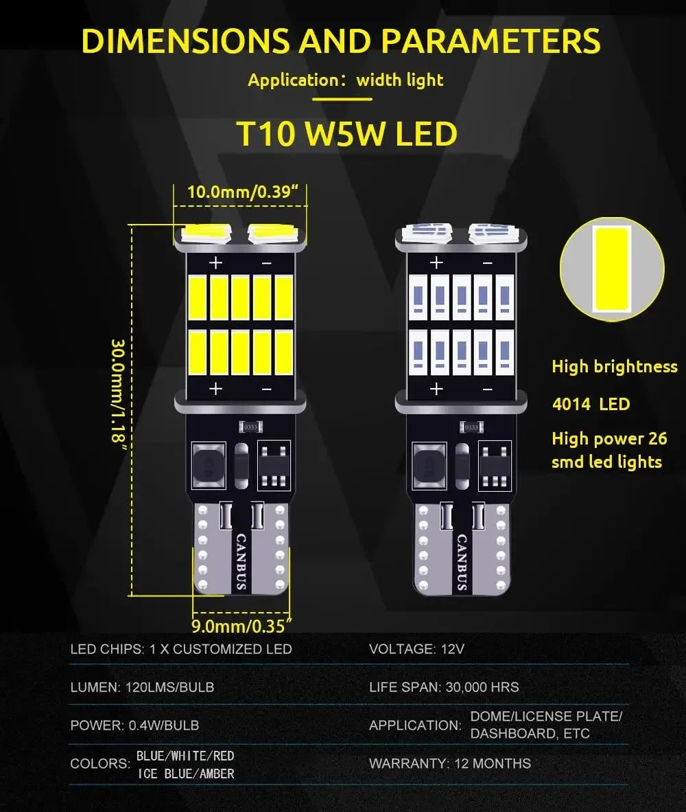 2/6pcs T15 Reverse Light W16W Led Super Bright 10W Canbus Backup Light Car Park Light White Red 12V