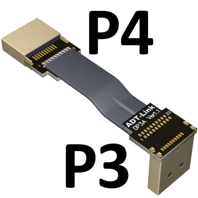 DisplayPort Ribbon Extension Cable Male-Female Flat EMI shielding FPC Cable DP 90 degree Angle Connector With mounting bracket