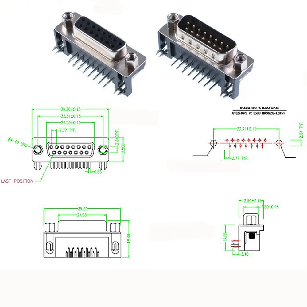 1/5/10Pcs DR9 DR15 Hole/Pin Female/Male Right Angle Welded D-Sub Connector RS232 Serial Port Adapter DB9 9/15 Pin