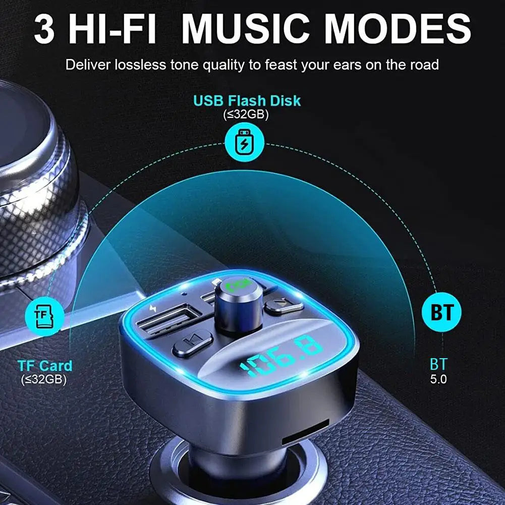 Bluetooth 5.0 FM Transmitter Car Adapter Fast Charging 3 Ports Dual USB Hands Free Call LED Display Car Charger Accessories 2026
